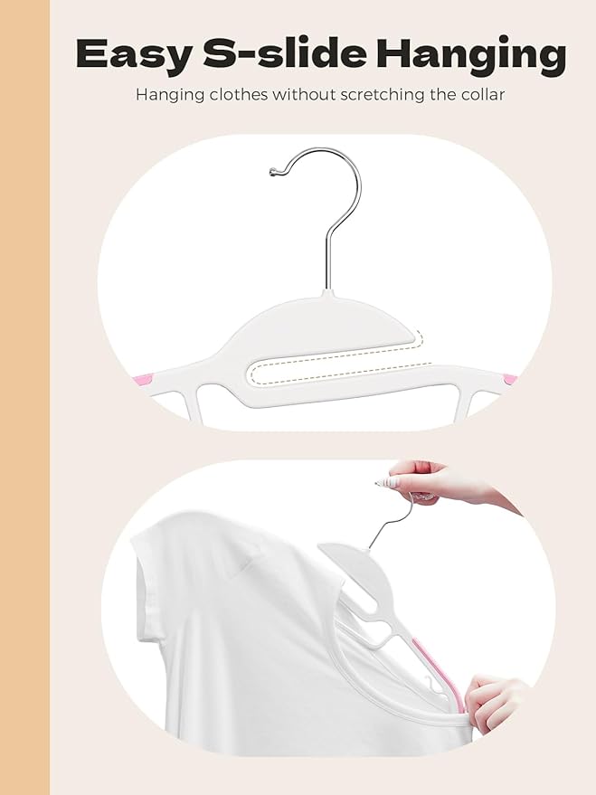HOUSE DAY Pink Plastic Hangers 50 Pack, Slim Space Saving, Non Slip Hangers with Rubber Pads, Sturdy Coat Hanger for Closet, S-Shaped Clothes Hanger for Shirt, Suit, Pant, Skirt