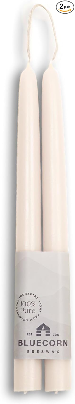 Bluecorn Beeswax Taper Candles, 100% Pure Natural Bees Wax, 10 Inch Pair, Ivory Candlesticks, Unscented, Clean Burning & Dripless, Long Lasting, Thanksgiving & Christmas Decor, American Made, 1 Count