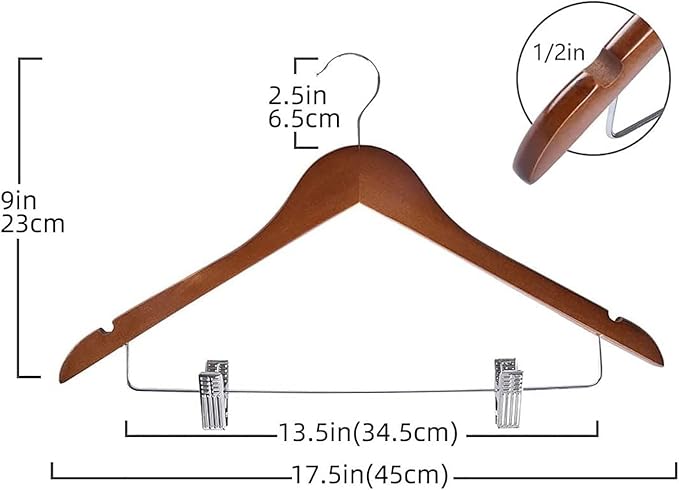 20 Pack Wooden Hangers with Clips High-Grade Wooden Suit Hangers Skirt Hangers with Clips S Wood Hanger with Durable Metal Clips for Blouse, Dress, Coat, Jacket (Vintage, 20)