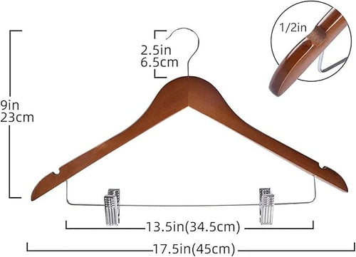 20 Pack Wooden Hangers with Clips High-Grade Wooden Suit Hangers Skirt Hangers with Clips S Wood Hanger with Durable Metal Clips for Blouse, Dress, Coat, Jacket (Vintage, 20)