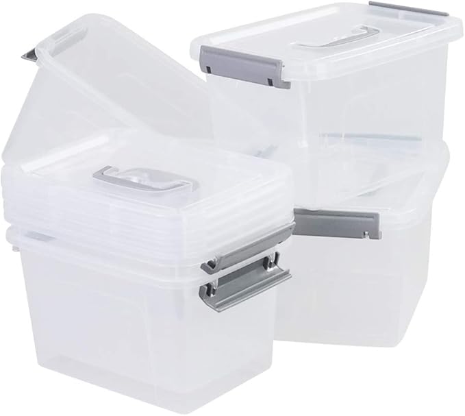Farmoon 6 Quart Clear Storage Bin, Plastic Stackable Box/Container with Lid and Grey Handle, 6 Packs, R