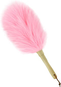 iHUFeather Lambswool Duster 14'' Length Solid Wooden Handle Leather Hang Strap for Cleaning Ceiling Fans Window Blinds Computer Furniture Figurines TV Natural Feather Duster,Pink