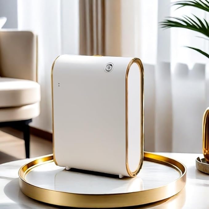 Waterless Essential Oil Diffuser for Home and Commercial Use, 350ml Capacity for 1500 sq ft, Smart Scent Diffuser for Large Room, Bluetooth Hotel Collection Diffuser with App Control, White and Gold