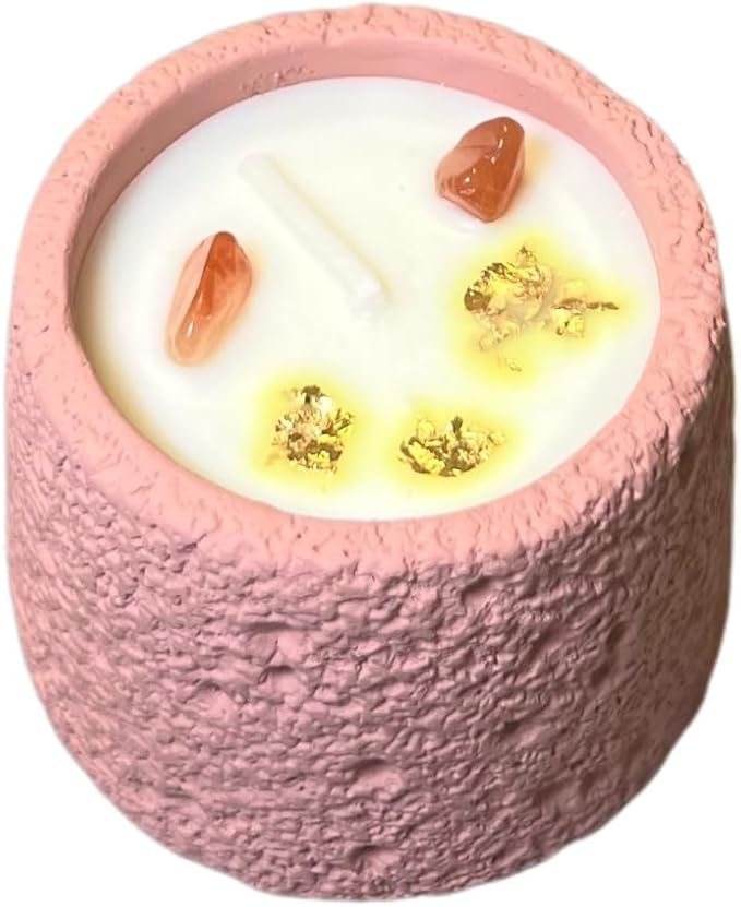 Sacral Chakra Sunstone Candle – Tangerine Rose Scented Soy & Beeswax Candle with Sunstone | Handmade Soft Pink Cement Jar | Love, Creativity & Emotional Balance Gift (7.1 oz / 200 g)