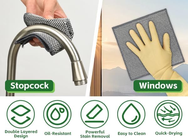 6 Pack Multipurpose Wire Dishcloths, Non-Scratch Dishwashing Rags, Double-Layer Microfiber Metal Dish Rags for Washing Dishes, Wet or Dry Reuseable for Cookware/Pan Housework Clean-7.87''x7.87''