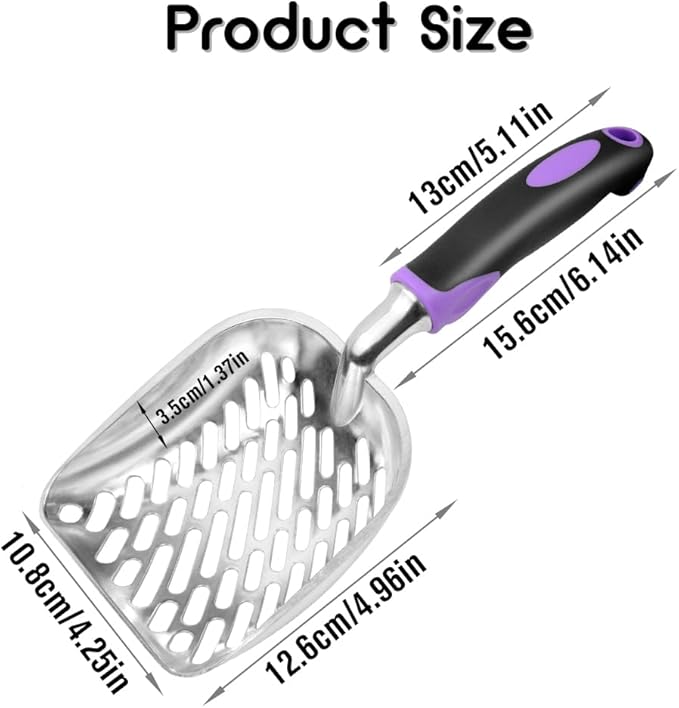 Apidgrowth Cat Litter Scoop-Metal Cat Scooper-Long Handle Scoop,Cat Scooper-Poop Sifting-Mesh Shovel-Suitable for Cat Litter Box (Purple)