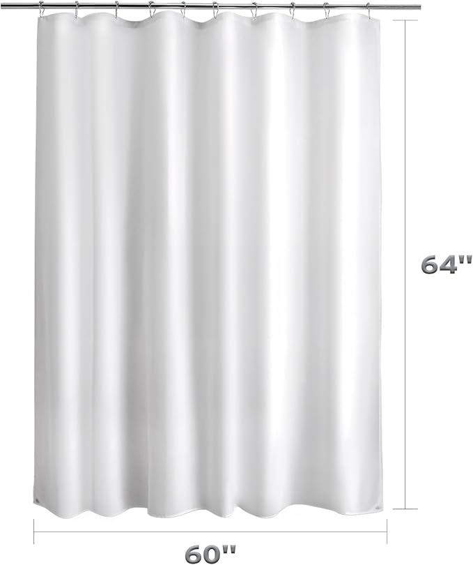 Titanker Small Stall Shower Curtain Liner Washable, 60x64 Inches, White Fabric Shower Liner with 2 Magnets, Waterproof RV Shower Curtain Liner Stall Size Soft Polyester Lightweight, White