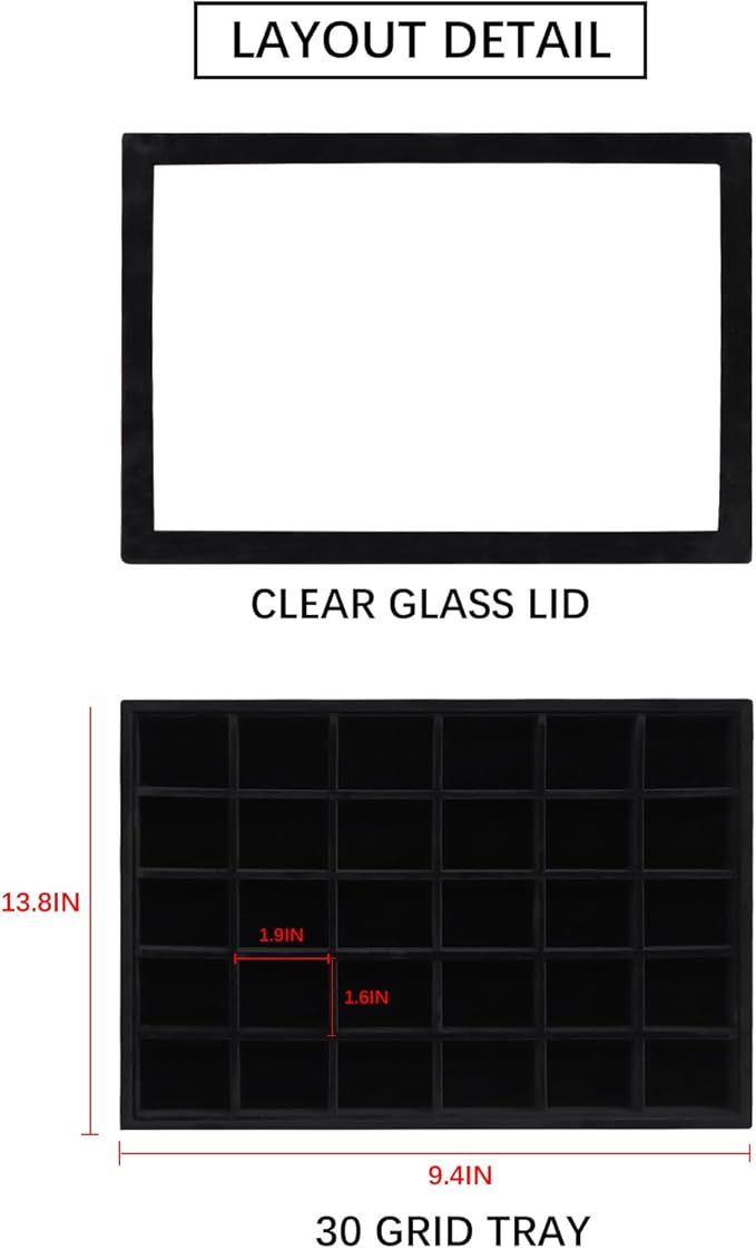 Wudygirl Jewelry Organizer Stackable Jewelry Tray Velvet Earring Holder Organizer 30 Grid Earring Storage with Lid Ring Holder Drawer Inserts Divider Storage for Women (Black)