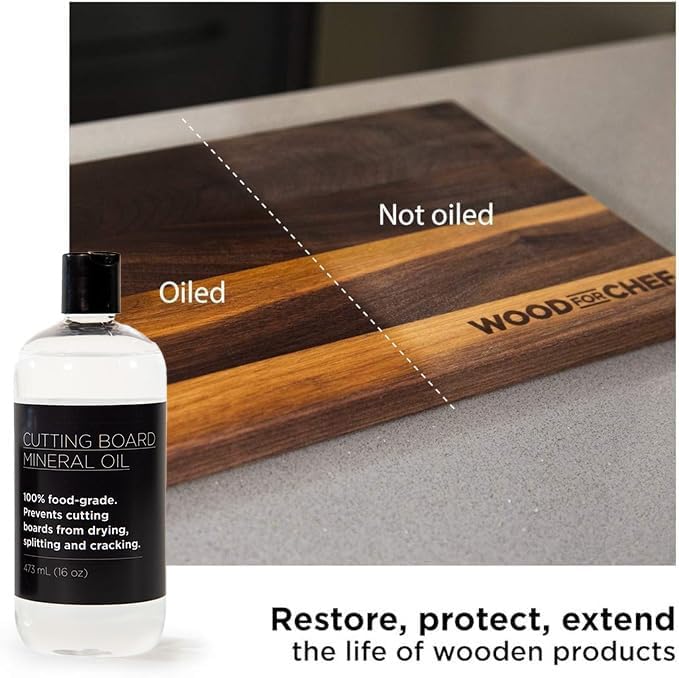 Food Grade Mineral Oil for Cutting Board (16oz) - Oil & Conditioner for Butcher Block, Countertops, Wood Utensils and Stainless Steel - Food Safe - Made in North America
