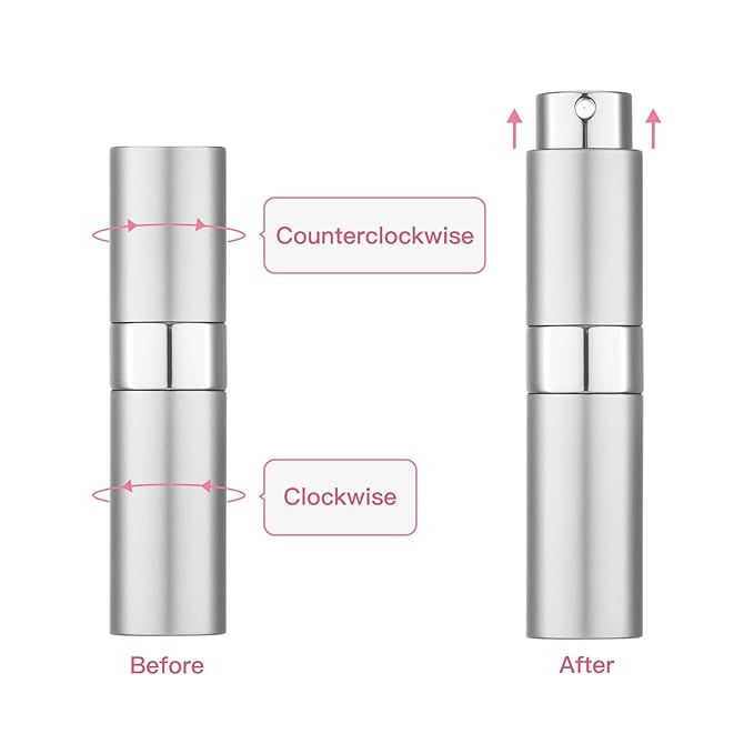 Tekson 8ml Travel Perfume Atomizer Refillable, Mini Cologne Spray Bottle Empty, Small Aftershave Portable Sprayer for Liquid Dispenser (Brown&Sliver)