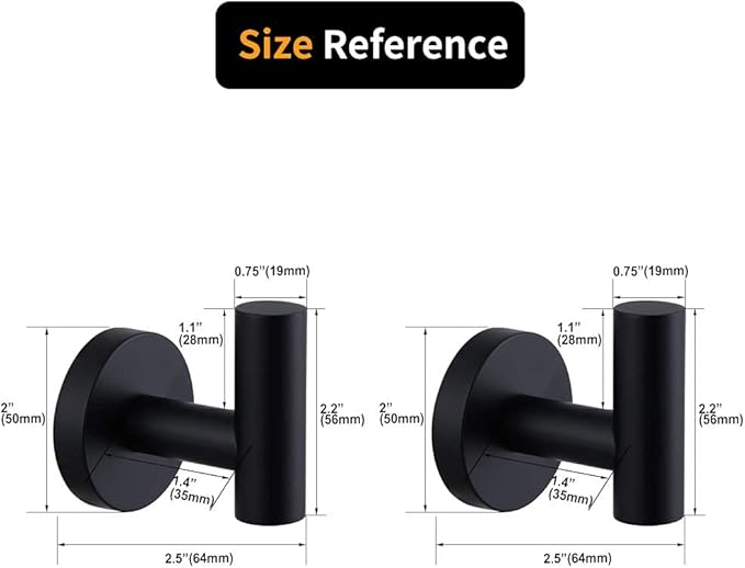 Matte Black Bathroom Towel Hooks SUS 304 Stainless Steel Coat Hook Round Clothes Wall Mounted Towel Coat Robe Hook Cabinet Closet for Bath Kitchen Garage Hotel