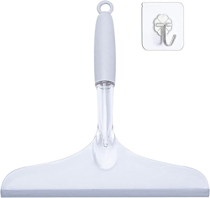Shower Squeegee for Bathroom Glass Doors and Mirror, 10'' Rubber Window Cleaner Tool, Clear Plastic Water Wiper for Car Windshield Cleaning