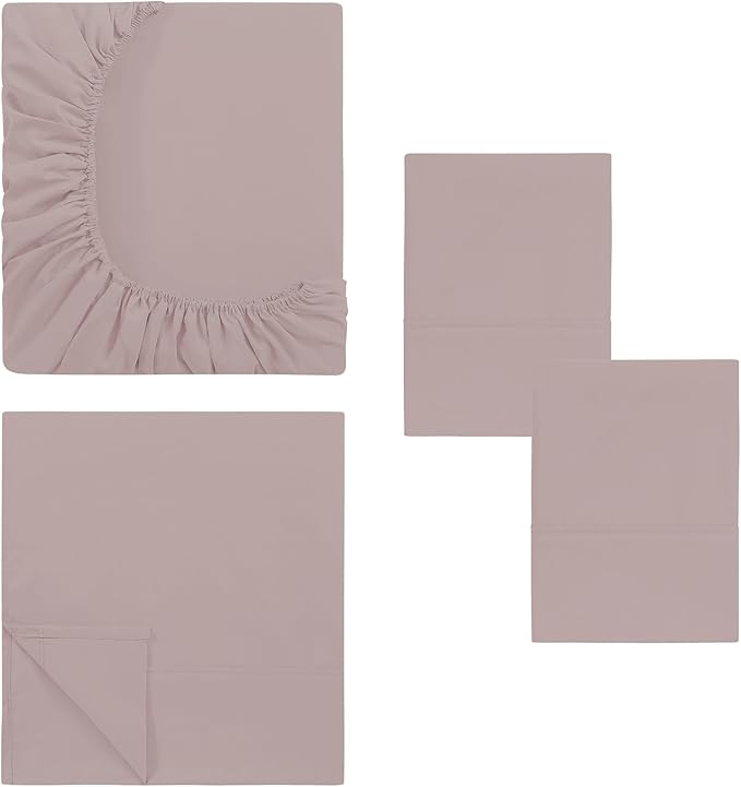 Modern Threads Soft Microfiber Solid Sheets - Luxurious Microfiber Bed Sheets - Includes Flat Sheet, Fitted Sheet with Deep Pockets, & Pillowcases Cameo Rose Twin