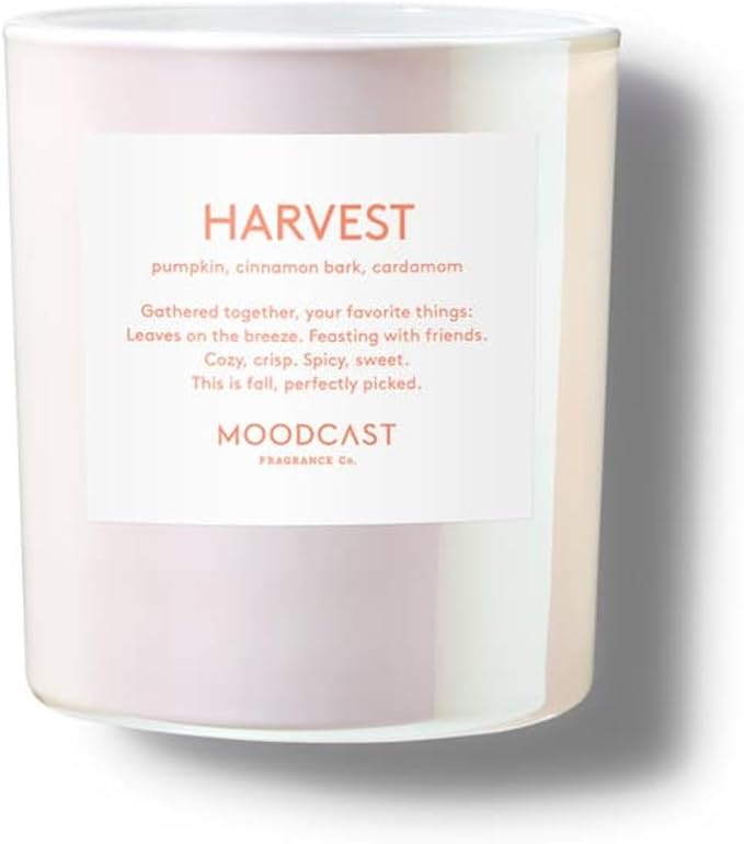Moodcast Harvest Scented Fall Candle - Aesthetic Candle for Home, Pumpkin, Cinnamon Bark & Cardamom, Clean Coco Wax Blend, Vegan, Paraben Free, 50-Hour Long Lasting Burn - 8oz