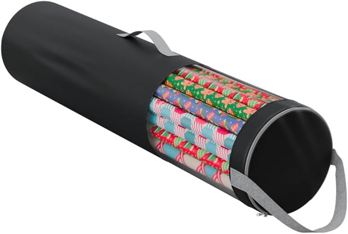 Primode Wrapping Paper Storage Bag | Wrapping Paper Organizer Under Bed for Storing Multiple Rolls of Gift Wrap, 42” Length Container Constructed of Durable 600D Oxford Material (Black)