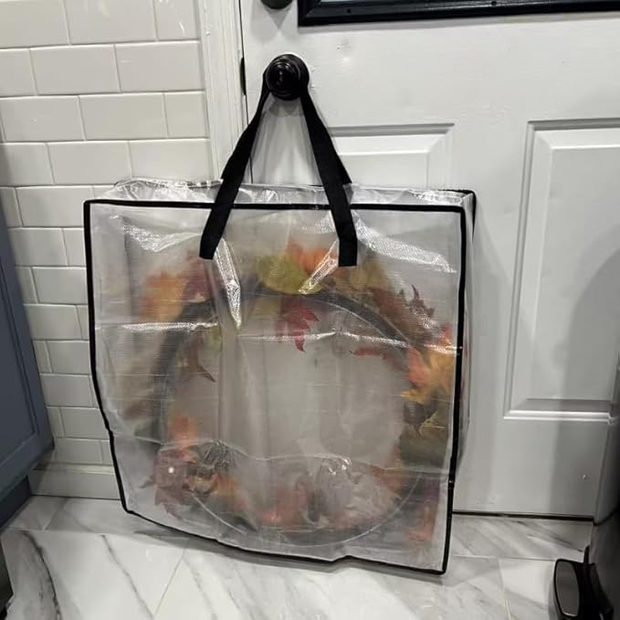 2 Pack Clear Wreath Storage Bags 26 Inch 90L - Durable and Heavy Duty Transparent PP Zipper Bags with Handles for Christmas Easter Fall Holiday Wreaths, Blankets, Comforters, Pillows