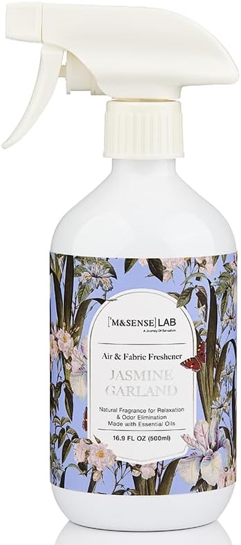 M&SENSE Air & Fabric & Pet Odor Eliminator Spray - 16.9oz Large Size Natural Safe Air Freshener Jasmine Scented Deodorizer for Home Eliminates Smoke Musty Smells, Calming Scent for Bedtime Relaxation