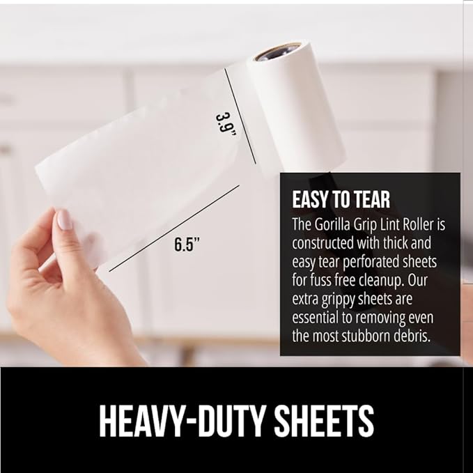 GORILLA GRIP Extra Grippy Lint Rollers, 570 Large Easy Tear Sheets, 3 Comfort Handles + 6 Refillable Rolls Included, Pet Hair Remover Brush, Clothes Furniture, Dog, Cat Animal Friendly Reusable Roller