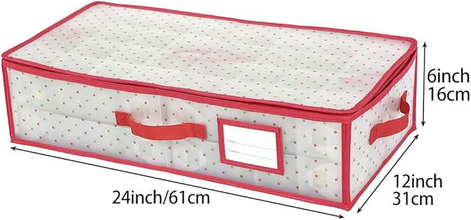 Sattiyrch Plastic Christmas Ornament Storage Box with Trays,Customizable Dividers, Dust-Proof Durable Ornament Organizer Holder,Christmas Storage Containers,Holds 64 x 3 Ornaments,Underbed
