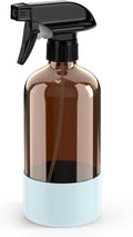 Bontip Amber Glass Spray Bottle with Silicone Sleeve Protection, 16 oz Refillable Spray Bottle for Cleaning Solutions, Plants, Aromatherapy, Facial Hydration (Blue Sleeve(Amber Bottle)
