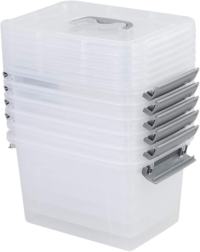 Farmoon 6 Quart Clear Storage Bin, Plastic Stackable Box/Container with Lid and Grey Handle, 6 Packs, R