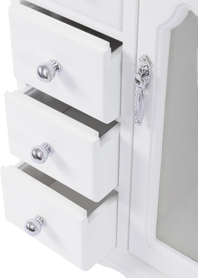 Jewelry Box for Women, 4 Layer Jewelry Holder Organizers Large Jewelry Storage Case with Mirror ,Double Doors, Ring Necklace Carousel, for Necklaces Earrings Rings Bracelets Christmas New Year Gifts