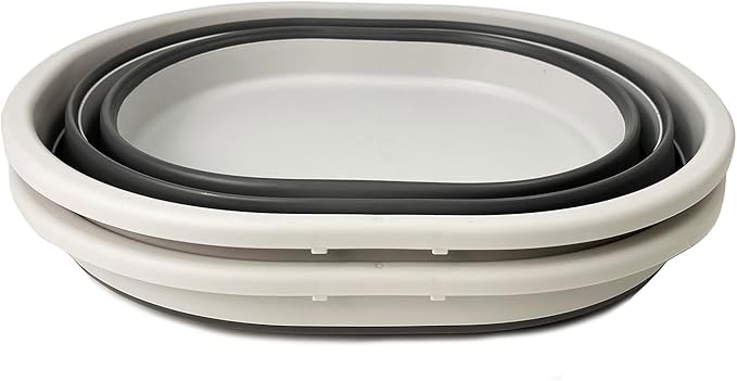 SAMMART 22L (5.8 Gallons) Collapsible Plastic Laundry Basket-Oval Bin/Foldable Storage Container/Pop Up Organizer-Portable Washing Tub-Space Saving Laundry Hamper (2, Grey/Steel Grey)