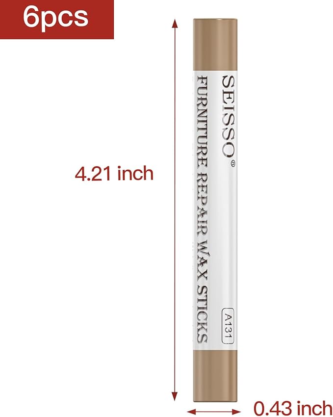 SEISSO Furniture Repair Crayon, 6 Pcs - Wood Filler Sticks, Scratch Repair Wax, Furniture Marking Repair - Scratch, Hole, Table, Wood Floor, Guitar, Covering, Instrument Fill Sticks-Cherry Wood