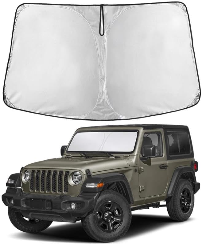 EcoNour Windshield Sunshade for Jeep Wrangler & Gladiator 2018–2026| Foldable Custom Fit Sun Visor Protector | Blocks UV Rays & Heat | Front Window Jeep Accessory | Keeps Jeep Interior Cool & Comfort
