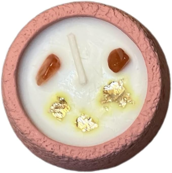Sacral Chakra Sunstone Candle – Tangerine Rose Scented Soy & Beeswax Candle with Sunstone | Handmade Soft Pink Cement Jar | Love, Creativity & Emotional Balance Gift (7.1 oz / 200 g)