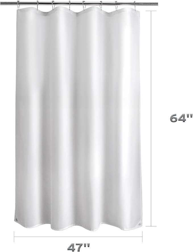 Titanker Small Stall Shower Curtain Liner Washable, 47x64 Inches, White Fabric Shower Liner with 2 Magnets, Waterproof RV Shower Curtain Liner Stall Size Soft Polyester Lightweight, White