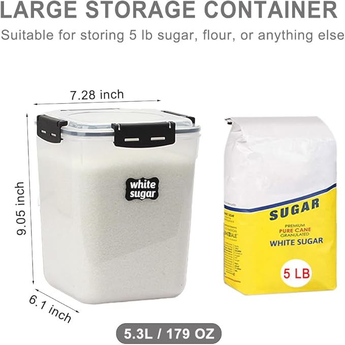 CASA LINGO Airtight Food Storage Containers with Lids, 5.3L Large Pantry Organization and Storage for Flour Sugar Dry Food Cereal, Set of 4 Plastic Food Storage Containers