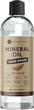Kate Naturals Mineral Oil for Wood Cutting Board, Butcher Block, and Knife. Food Grade Mineral Oil for Wooden Cutting Board & Utensils (16oz, Food Safe)