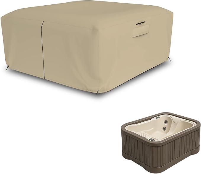 Seal Skin Covers Waterproof Hot Tub Cover, Heavy Duty Outdoor Spa Protector with Air Vents, Padded Handles, Adjustable Cord, Straps & All Weather Protection
