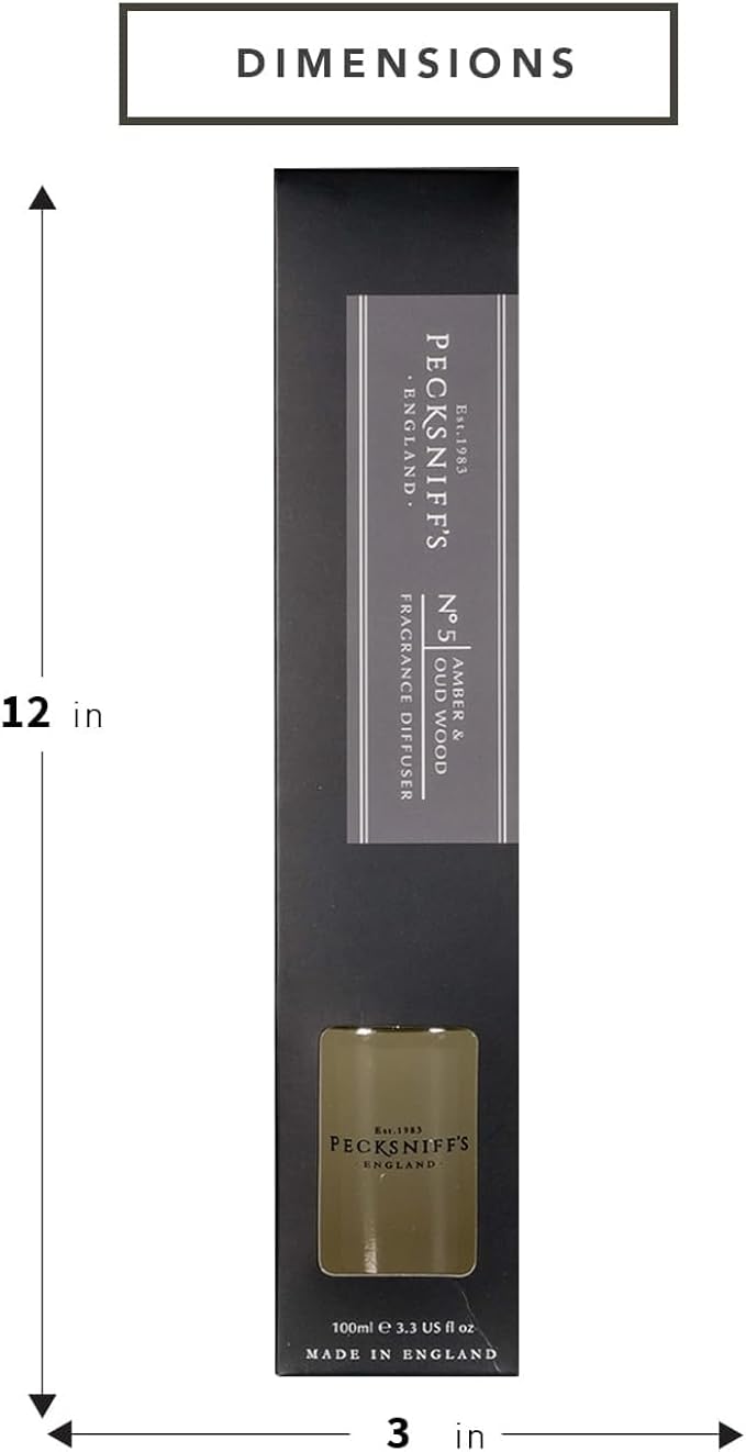 Pecksniff's Black Diffuser | Luxurious Amber & Exotic Oud Wood Scent | Hotel Home Fragrance Diffuser | 100 ml/3.38 Fl Oz