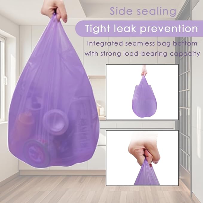 2-4 Gallon Portable Trash Bags, Thicken Vest type Small Garbage Bags for Office, Kitchen, Bedroom and more, 60 Counts Purple