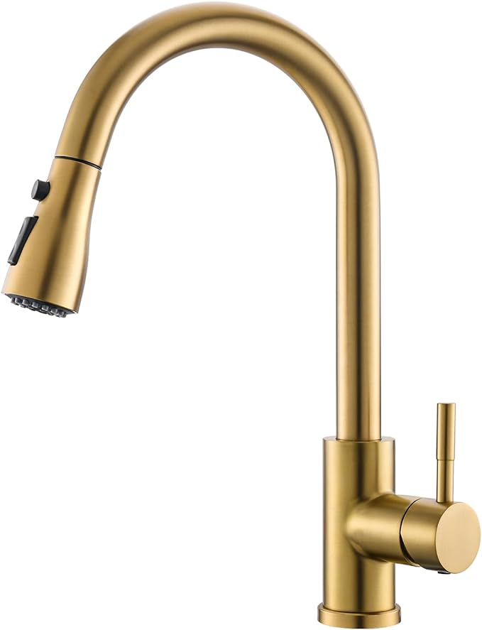 GIMILI Gold Kitchen Faucet with Pull Down Sprayer Single Hole Kitchen Sink Faucet Suitable for Farmhouses RV Laundry Room Outdoor and Campers