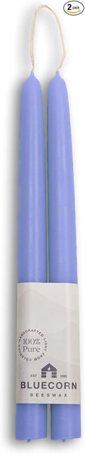Bluecorn Beeswax Taper Candles, 100% Pure Natural Bees Wax, 10 Inch Pair, Lilac Candlesticks, Unscented, Clean Burning & Dripless, Long Lasting, Thanksgiving & Christmas Decor, American Made, 1 Count