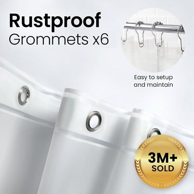 LiBa Bathroom Shower Curtain - Waterproof Plastic Shower Curtain Premium PEVA Non-Toxic with Rust Proof Grommets White 8G Heavy Duty Bathroom Accessories 72x78