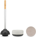 Full Circle Royal Plunge - Bathroom Toilet Plunger with Ceramic Holder and Diatomaceous Earth Disk for Mold & Mildew Prevention, Easy to Clean & More Hygenic, White