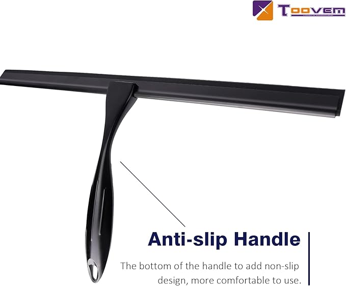 14'' Shower Squeegee, TOOVEM Squeegee for Shower Glass Door for Glass Doors, Windows, Bathroom, Car Windshield, Black