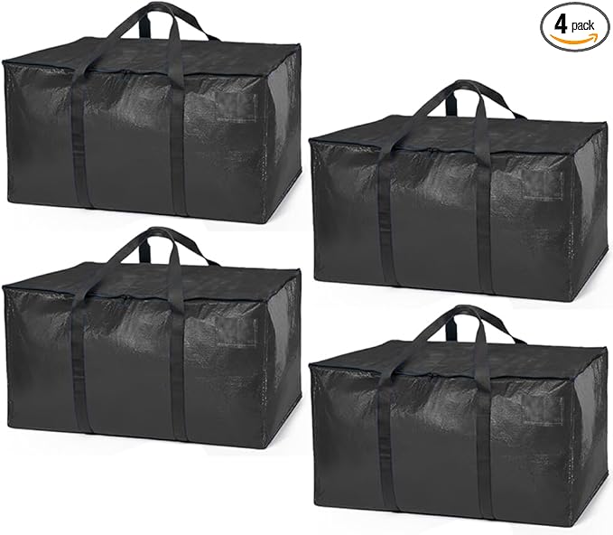 ClearSpace Heavy Duty Moving Bags or Storage Bags – Black Storage Bins with Lids, Large Moving Boxes with Backpack Straps & Zippers,– Packing Box & Moving Supplies for College Dorm, 4 Pack