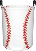Baseball Laundry Hamper, White with Red Stitching, Collapsible Polyester Storage Basket with Handles, 15.7x19.6 Inches (Baseball)