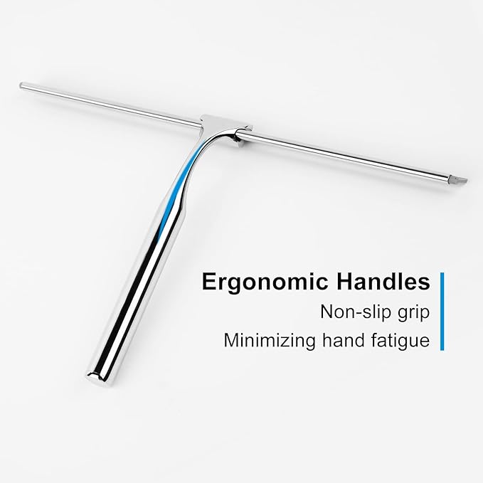 Quntis Silicone Shower Squeegee with Stainless Steel Handle, Window Cleaning Squeegee for Bathroom Window Kitchen Car Household with Professional Wall Mount