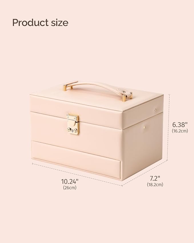 CASEGRACE Jewelry Organizer Box,3 Layers Leather Jewelry Storage Case with Portable Jewelry Case, Removable Jewelry Tray, Home and Travels Storage,Gift for Women (pink)