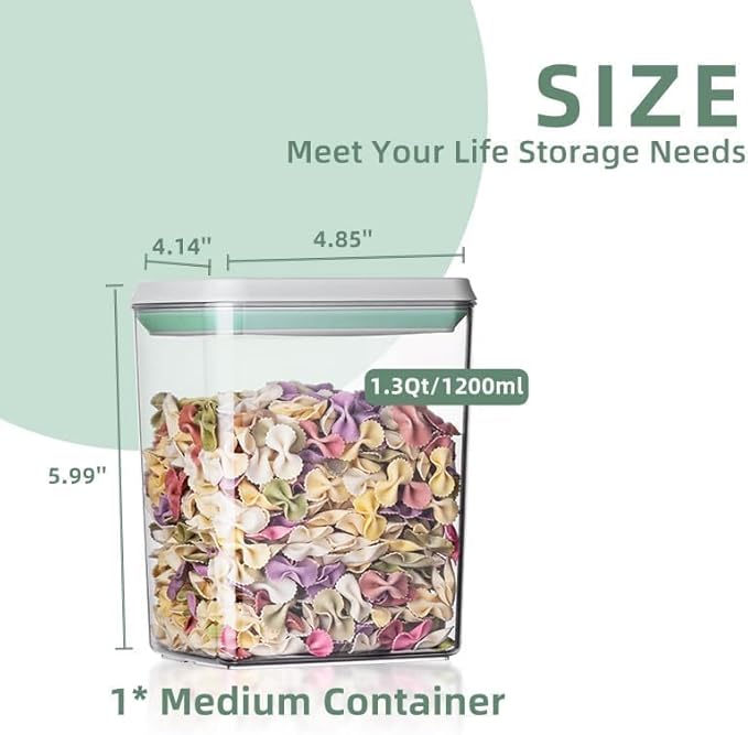 Kahyeets Airtight Food Storage Containers with Lids Pop Up Containers Pasta Organizer for Kitchen Pantry Cereal Snack Flour Sugar Coffee (3pc 1200ml / 1.26qt)