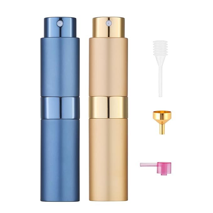 Tekson 8ml Travel Perfume Atomizer Refillable, Mini Cologne Spray Bottle Empty, Small Aftershave Portable Sprayer for Liquid Dispenser (Blue&Gold)