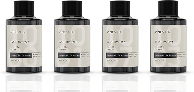 VINEVIDA (Pack of 4) Hotel Fragrance Collection Diffuser Oil - Hotel Scents Diffusers for Home - Cold Air Diffuser Oil - Hotel Scent Essential Oil, Diffuser Scents No. 1000, No.1001, No.1007, No.1003