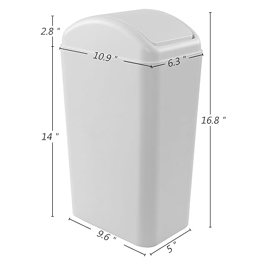 Hespama 3.5 Gallon / 14 L Slim Trash Can with Swing Lid, Small Garbage Bin for Narrow Space, Light Grey