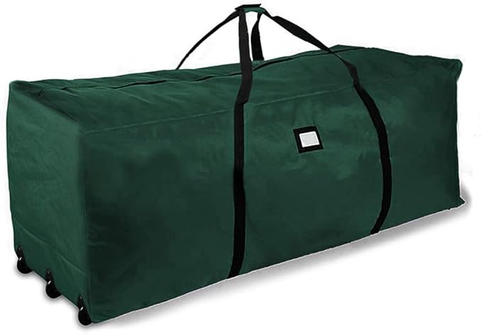 Primode Rolling Tree Storage Bag, Fits Up to 9 ft. Disassembled Holiday Tree, 28" Height X 16" Wide X 60" Long, Extra Large Heavy Duty Storage Container with Wheels and Handles (Green)